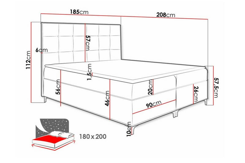 Boisdale Sengeramme 180x200 cm - Rød - Sengeramme & sengestamme