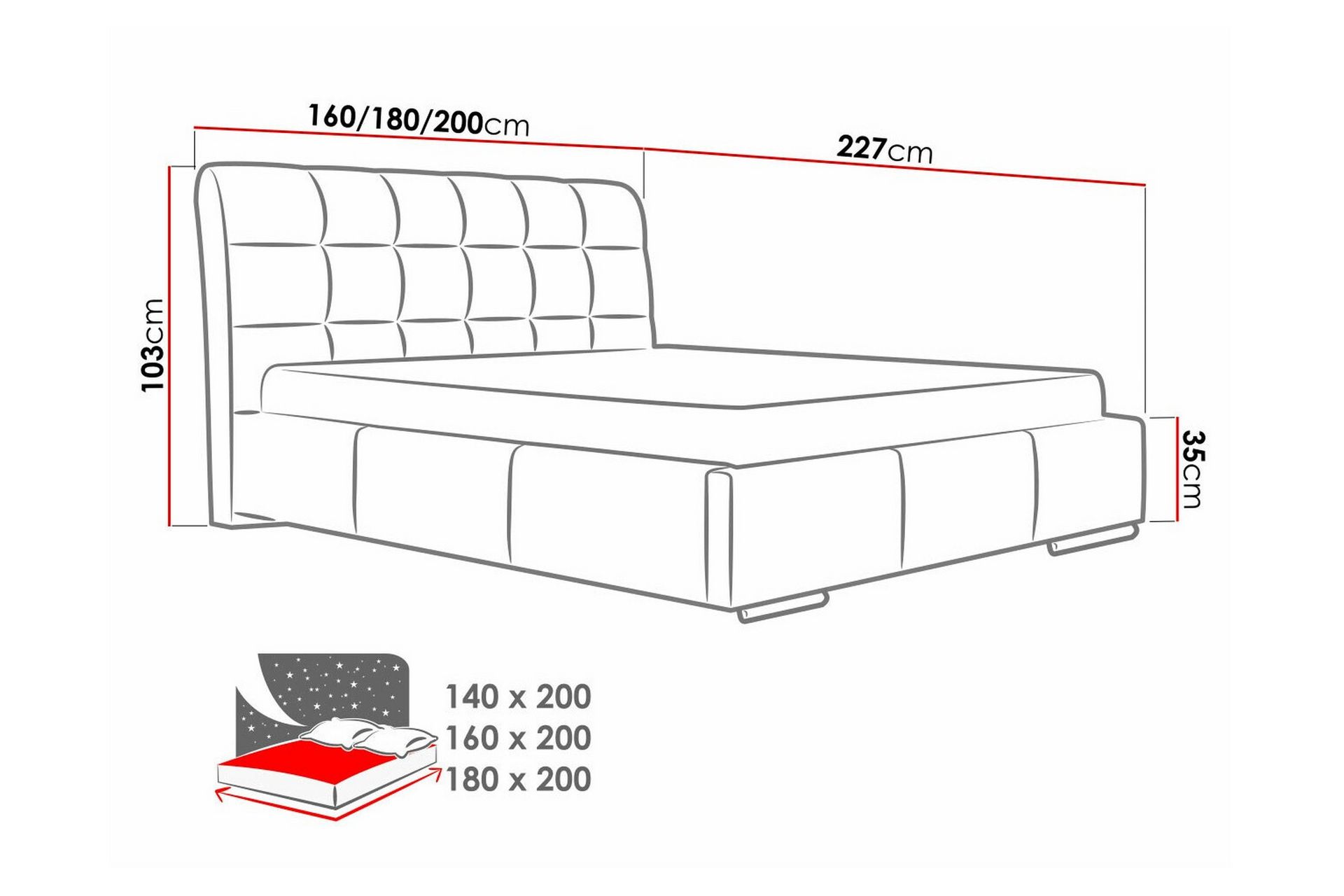 Boisdale Sengeramme 180x200 cm - Svart - Møbler - Senger - Sengeramme & sengestamme
