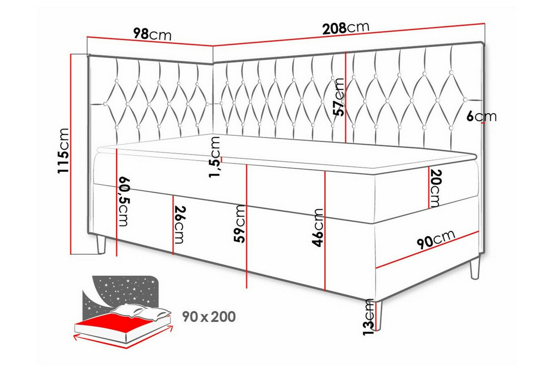 Boisdale Sengeramme 90x200 cm - Grønn/Hvit - Møbler - Senger - Sengeramme & sengestamme