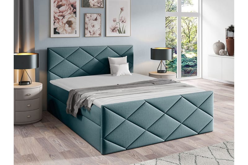 Boisdale Sengeramme med Oppbevaring 140x200 cm i Stoff med Fasthetsgrad Medium - Blå - Møbler - Senger - Sengeramme & sengestamme