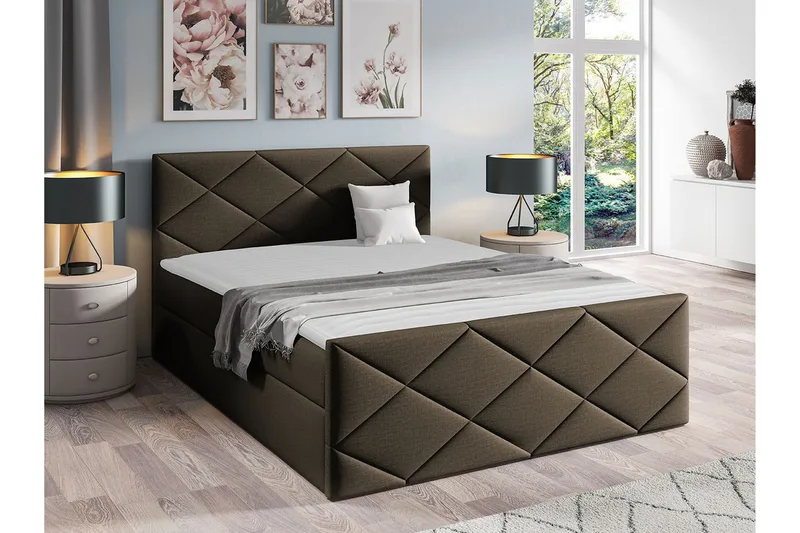 Boisdale Sengeramme med Oppbevaring 140x200 cm i Stoff med Fasthetsgrad Medium - Brun - Møbler - Senger - Sengeramme & sengestamme