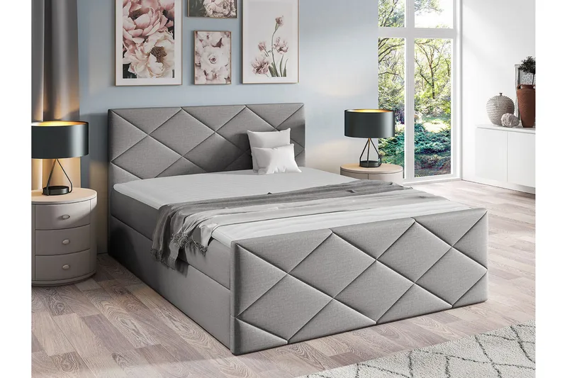 Boisdale Sengeramme med Oppbevaring 140x200 cm i Stoff med Fasthetsgrad Medium - Grå - Møbler - Senger - Sengeramme & sengestamme