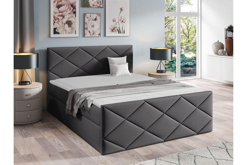 Boisdale Sengeramme med Oppbevaring 140x200 cm i Stoff med Fasthetsgrad Medium - Grå - Møbler - Senger - Sengeramme & sengestamme