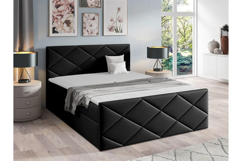 Boisdale Sengeramme med Oppbevaring 140x200 cm i Stoff med Fasthetsgrad Medium - Svart - Møbler - Senger - Sengeramme & sengestamme