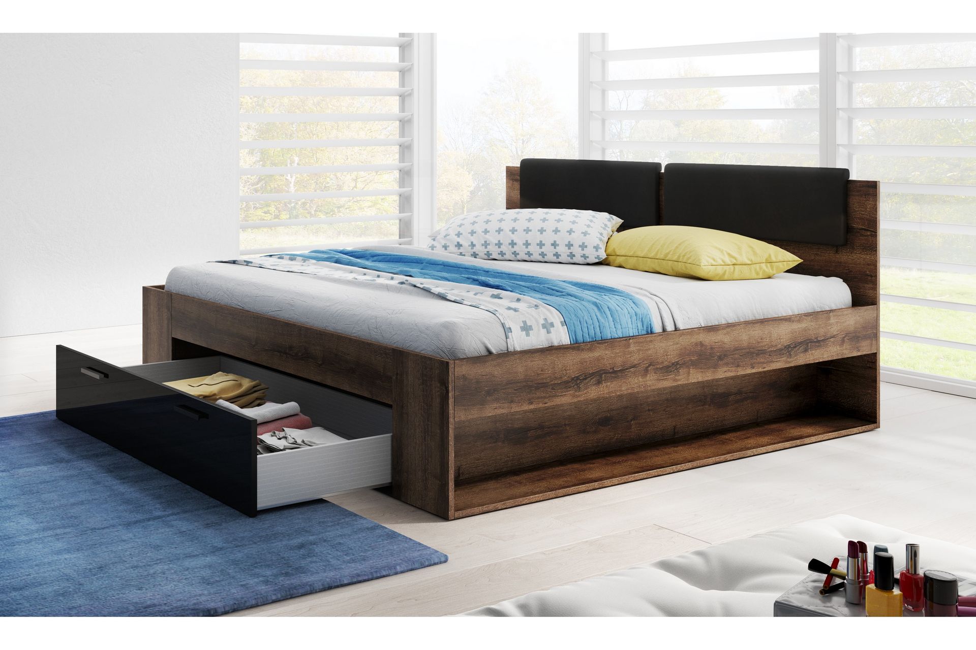 Bovera Sengeramme 140x200 - Teak/Svart - Møbler - Senger - Sengeramme & sengestamme