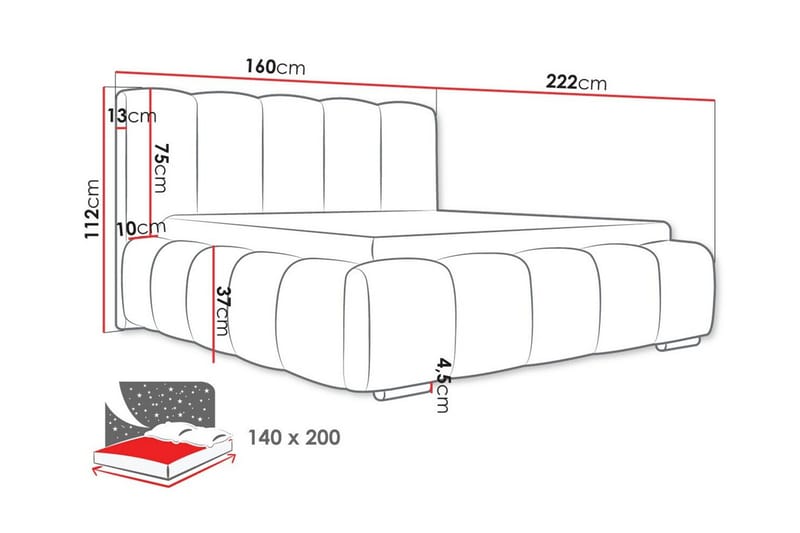 Cleaton Sengepakke 140x200 cm med Oppbevaring og Sengegavl + Overmadrass - Beige - Møbler - Senger - Sengeramme & sengestamme