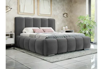Cleaton Sengeramme 140x200 cm i Stoff med Oppbevaring og Sengegavl - Grå - Møbler - Senger - Sengeramme & sengestamme