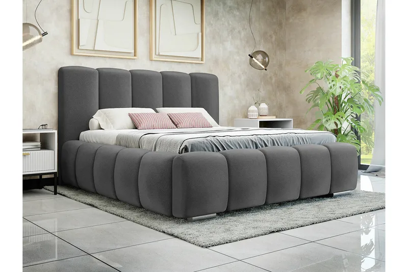 Cleaton Sengeramme 140x200 cm i Stoff med Oppbevaring og Sengegavl - Grå - Møbler - Senger - Sengeramme & sengestamme