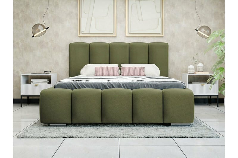 Cleaton Sengeramme 140x200 cm i Stoff med Oppbevaring og Sengegavl - Grønn - Møbler - Senger - Sengeramme & sengestamme