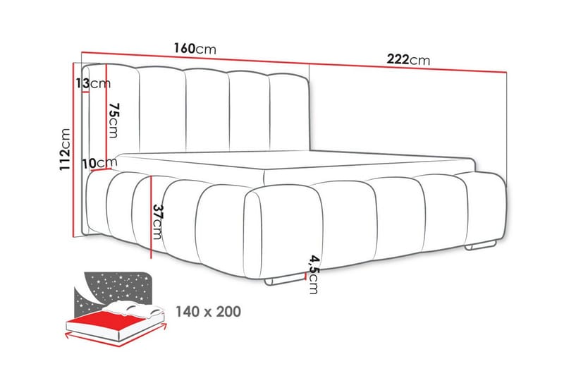 Cleaton Sengeramme 140x200 cm i Stoff med Oppbevaring og Sengegavl - Svart - Møbler - Senger - Sengeramme & sengestamme