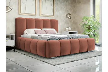 Cleaton Sengeramme 140x200 cm i Stoff med Oppbevaring og Sengegavl - Terrakotta - Møbler - Senger - Sengeramme & sengestamme