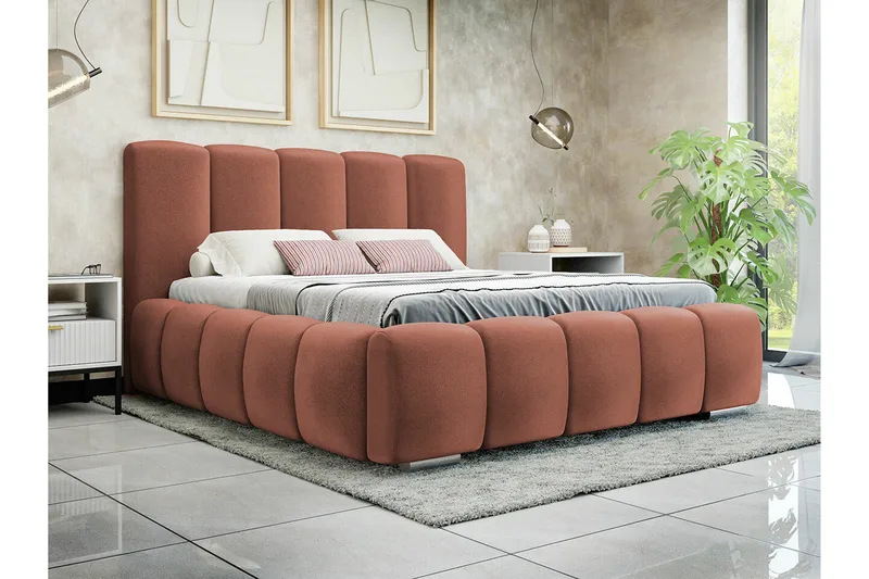 Cleaton Sengeramme 140x200 cm i Stoff med Oppbevaring og Sengegavl - Terrakotta - Møbler - Senger - Sengeramme & sengestamme