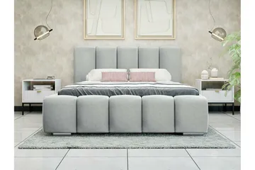 Cleaton Sengeramme 160x200 cm i Stoff med Oppbevaring og Sengegavl - Grå - Møbler - Senger - Sengeramme & sengestamme