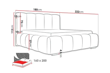 Cleaton Sengeramme 160x200 cm i Stoff med Oppbevaring og Sengegavl - Grå - Møbler - Senger - Sengeramme & sengestamme