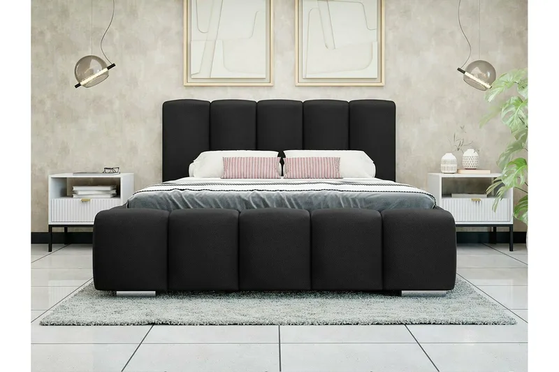 Cleaton Sengeramme 160x200 cm i Stoff med Oppbevaring og Sengegavl - Svart - Møbler - Senger - Sengeramme & sengestamme