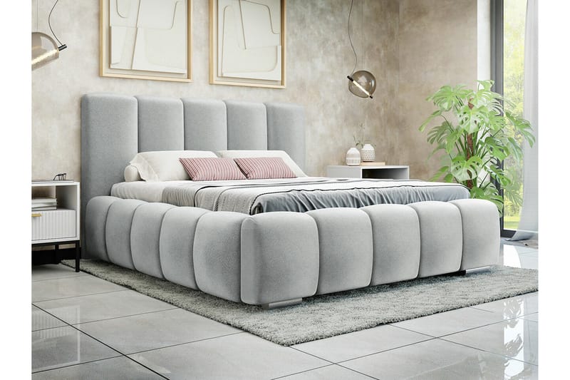 Cleaton Sengeramme 180x200 cm i Stoff med Oppbevaring og Sengegavl - Grå - Møbler - Senger - Sengeramme & sengestamme