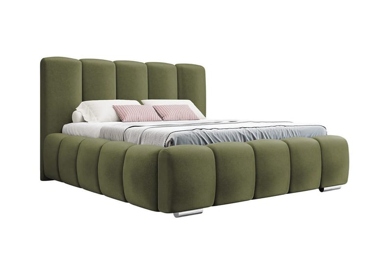 Cleaton Sengeramme 180x200 cm i Stoff med Oppbevaring og Sengegavl, Grønn