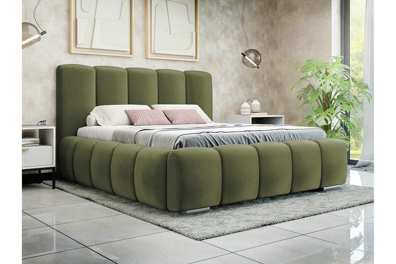 Cleaton Sengeramme 180x200 cm i Stoff med Oppbevaring og Sengegavl - Grønn - Møbler - Senger - Sengeramme & sengestamme