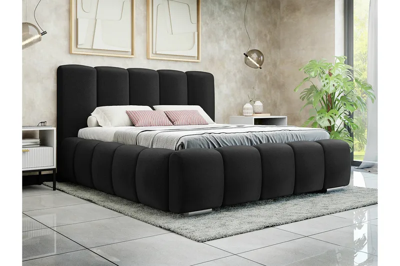 Cleaton Sengeramme 180x200 cm i Stoff med Oppbevaring og Sengegavl - Svart - Møbler - Senger - Sengeramme & sengestamme