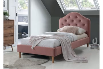 Clorella Sengeramme 90x200 cm - Fløyel/Antikkrosa/Eik - Møbler - Senger - Sengeramme & sengestamme