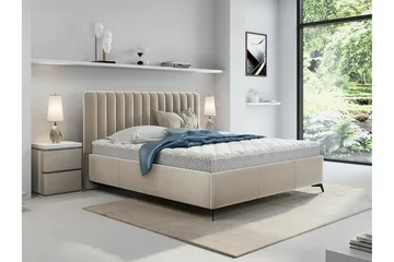 Derry Sengeramme 180x200 cm i Stoff med Oppbevaring og Sengegavl - Beige - Møbler - Senger - Sengeramme & sengestamme