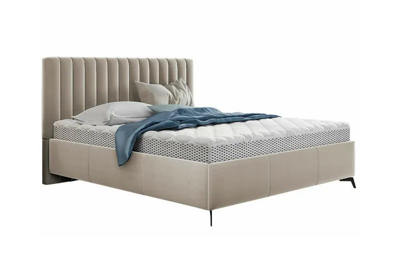 Derry Sengeramme 180x200 cm i Stoff med Oppbevaring og Sengegavl, Beige