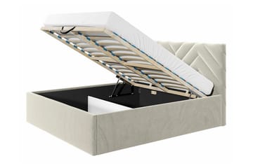 Derry Sengeramme med Oppbevaring 160x200 cm i Fløyel med Sengegavl - Beige - Møbler - Senger - Sengeramme & sengestamme