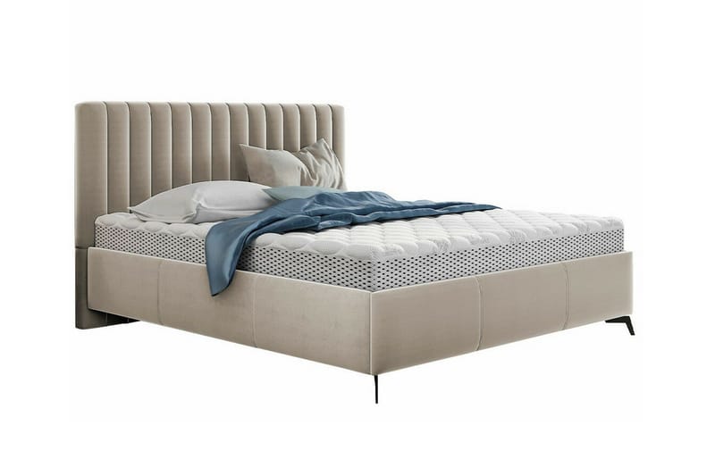 Derry Sengeramme med Oppbevaring 160x200 cm i Velur med Sengegavl, Beige