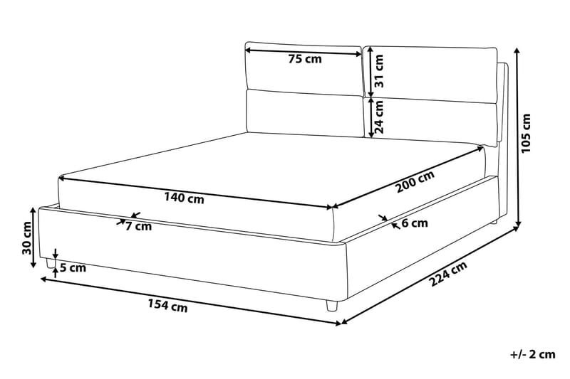 Dobbeltseng BATILLY med Oppbevaring av 140x200 cm mørkegrå - Grå - Sengeramme & sengestamme