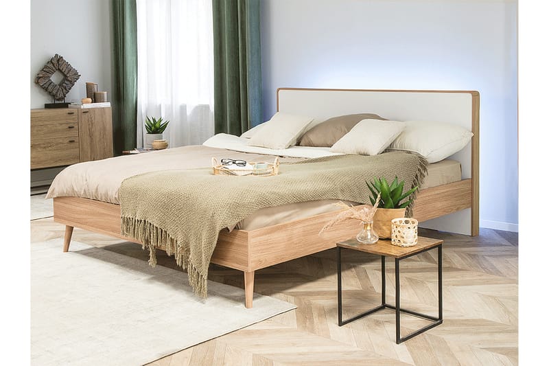 Furbish Kontinentalseng med LED 160x200 - Tre/Natur - Møbler - Senger - Sengeramme & sengestamme