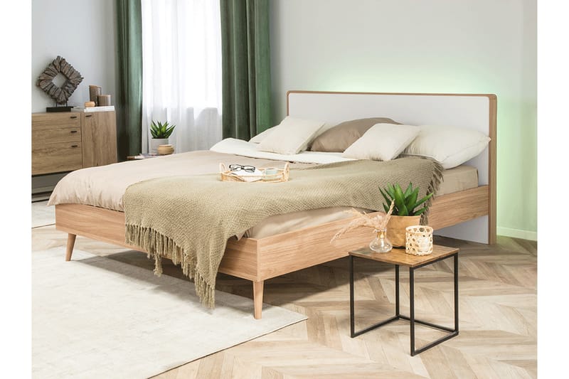 Furbish Kontinentalseng med LED 160x200 - Tre/Natur - Møbler - Senger - Sengeramme & sengestamme