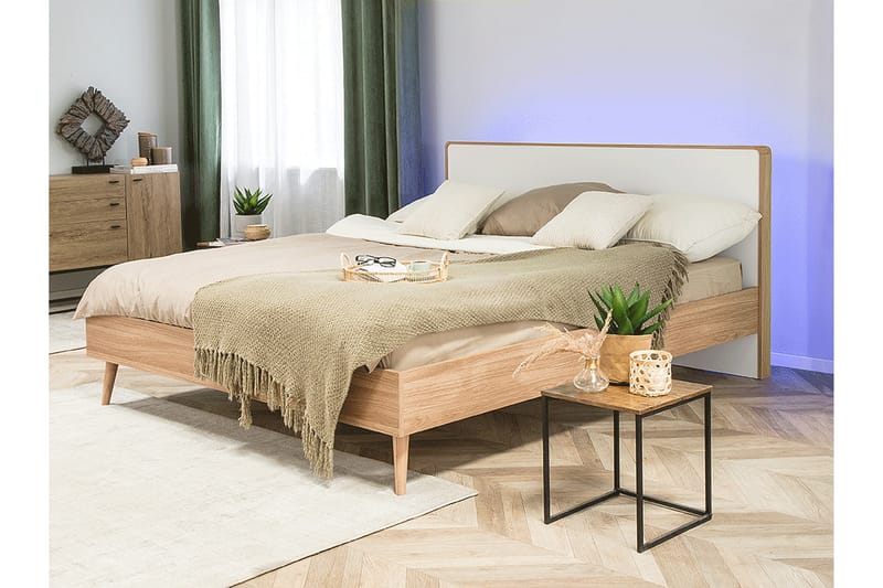 Furbish Kontinentalseng med LED 160x200 - Tre/Natur - Møbler - Senger - Sengeramme & sengestamme