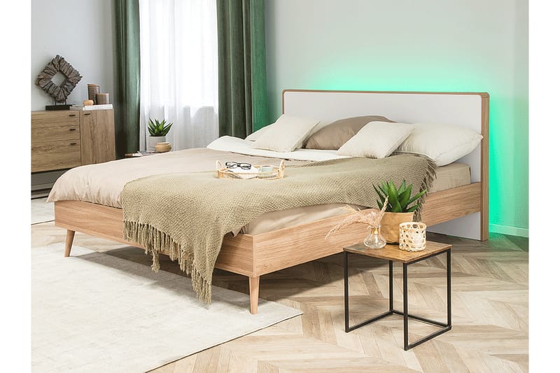 Furbish Kontinentalseng med LED 160x200 - Tre/Natur - Møbler - Senger - Sengeramme & sengestamme