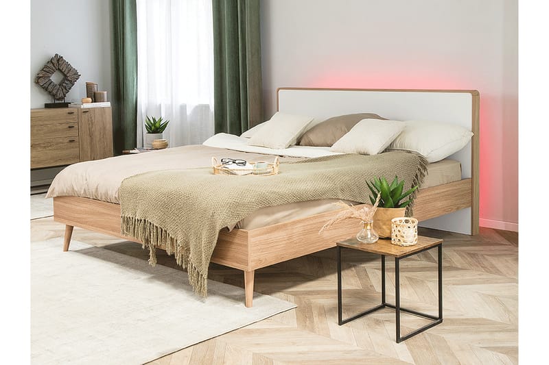 Furbish Kontinentalseng med LED 160x200 - Tre/Natur - Møbler - Senger - Sengeramme & sengestamme