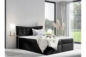 Hayton Sengepakke 120x200 cm i Fløyel med Oppbevaring + Sengegavl + Overmadrass - Svart - Møbler - Senger - Sengeramme & sengestamme