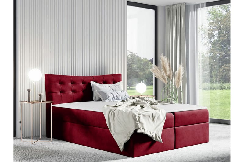 Hayton Sengepakke 120x200 cm med Sengegavl + Overmadrass med Fasthetsgrad Medium - Rød - Møbler - Senger - Sengeramme & sengestamme