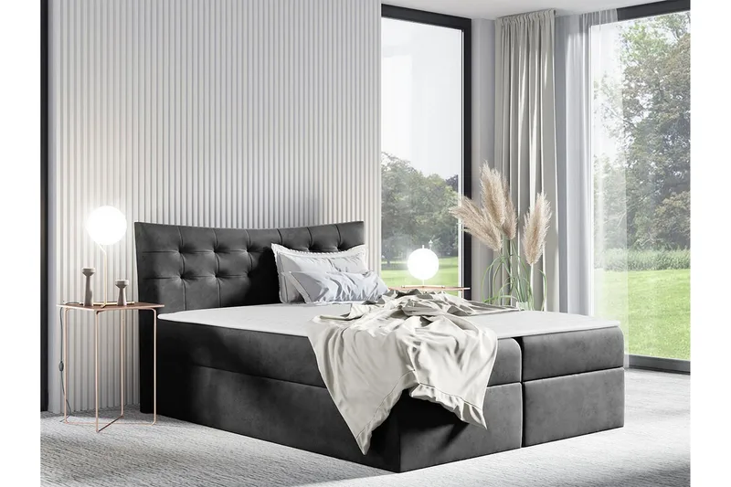 Hayton Sengeramme med Oppbevaring 120x200 cm i Stoff med Fasthetsgrad Medium - Grå - Møbler - Senger - Sengeramme & sengestamme