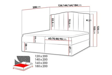 Herstello Sengepakke med Oppbevaring 120x200 cm i Stoff med Sengegavl + Overmadrass - Grå - Møbler - Senger - Sengeramme & sengestamme