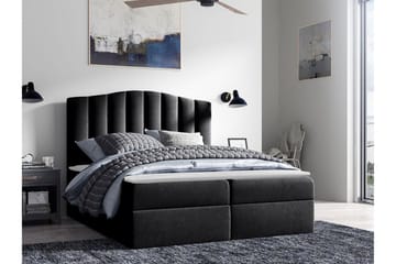 Herstello Sengeramme med Oppbevaring 160x200 cm i Stoff med Sengegavl - Svart - Møbler - Senger - Sengeramme & sengestamme