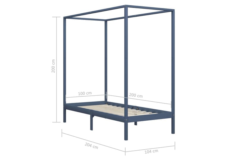 Himmelsengeramme heltre furu grå 100x200 cm - Sengeramme & sengestamme