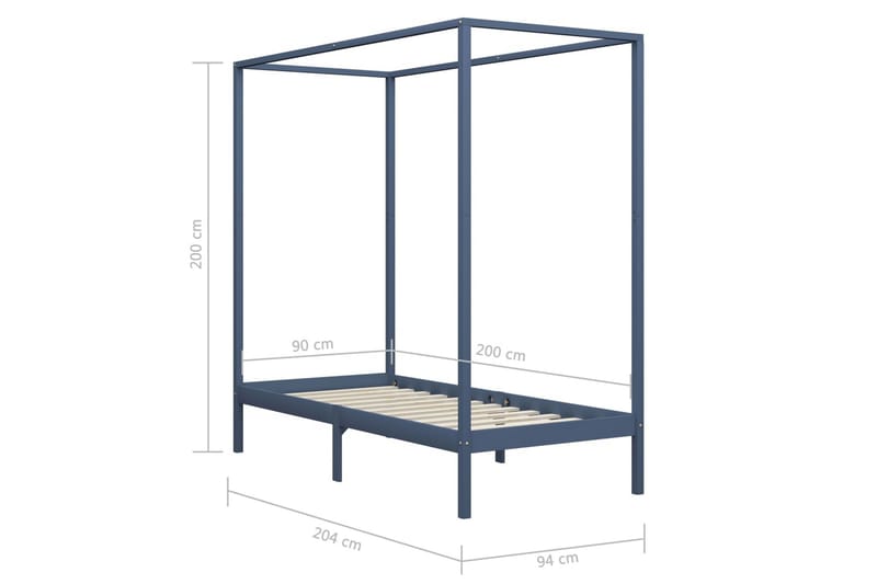 Himmelsengeramme heltre furu grå 90x200 cm - Møbler - Senger - Sengeramme & sengestamme