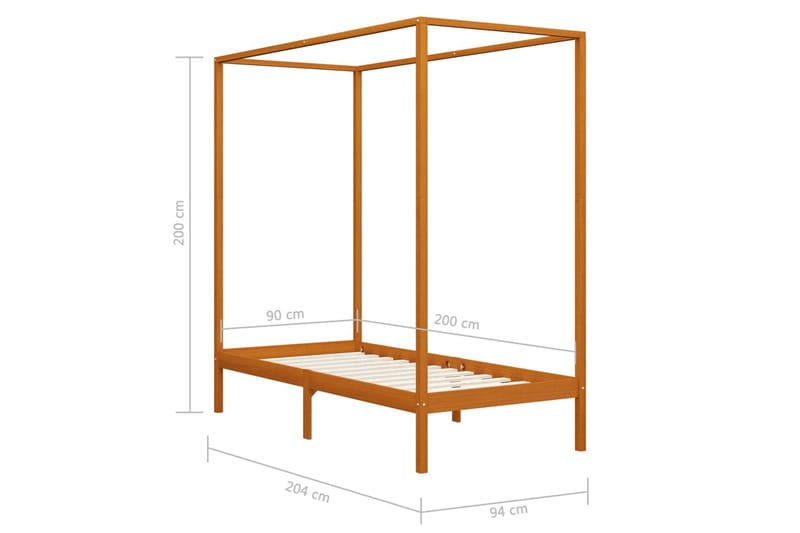 Himmelsengeramme honningbrun heltre furu 90x200 cm - Møbler - Senger - Sengeramme & sengestamme