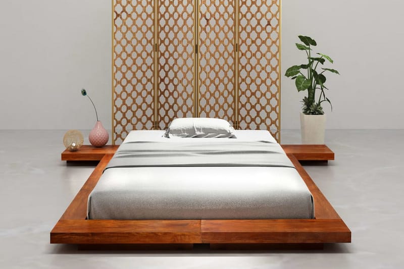 Japansk sengeramme heltre akasie 100x200 cm - Brun - Møbler - Senger - Sengeramme & sengestamme