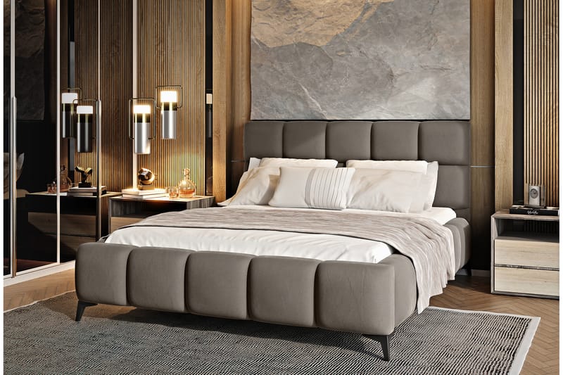 Kamble Sengeramme med Oppbevaring 140x200 cm - Beige - Møbler - Senger - Sengeramme & sengestamme
