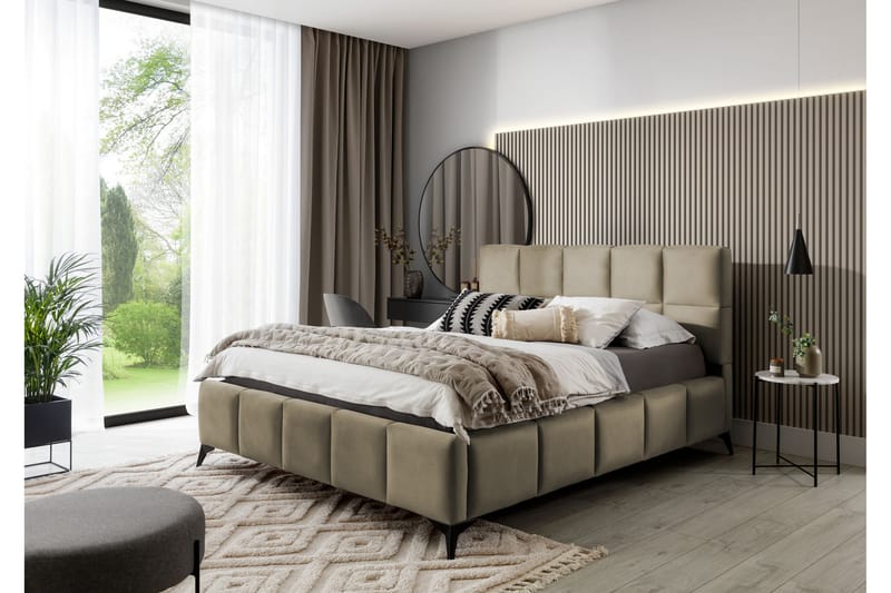 Kamble Sengeramme med Oppbevaring 140x200 cm - Beige - Sengeramme & sengestamme