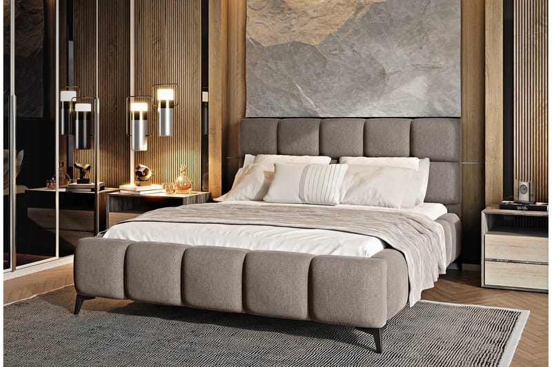 Kamble Sengeramme med Oppbevaring 140x200 cm - Beige - Møbler - Senger - Sengeramme & sengestamme