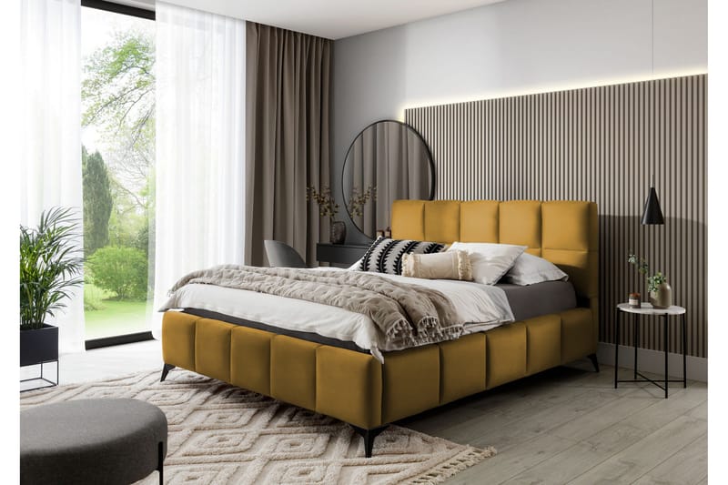 Kamble Sengeramme med Oppbevaring 140x200 cm - Gul - Møbler - Senger - Sengeramme & sengestamme