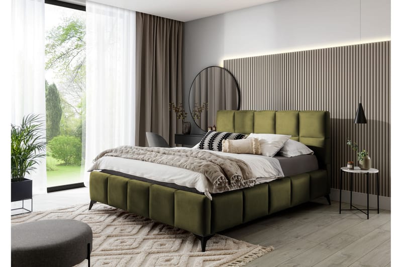 Kamble Sengeramme med Oppbevaring 140x200 cm - Olivengrønn - Sengeramme & sengestamme