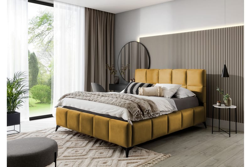 Kamble Sengeramme med Oppbevaring 160x200 cm - Gul - Møbler - Senger - Sengeramme & sengestamme