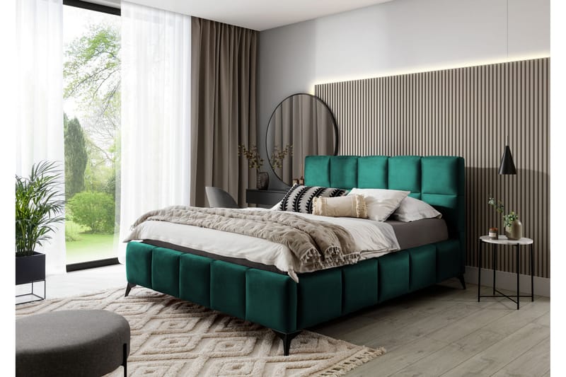 Kamble Sengeramme med Oppbevaring 160x200 cm - Turkis - Møbler - Senger - Sengeramme & sengestamme